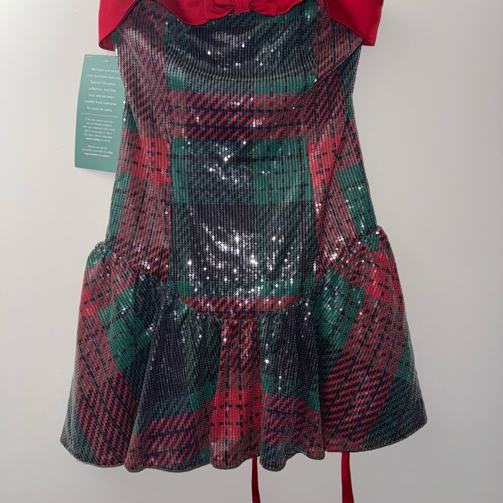 Plaid Strapless Mini Dress Sequins - Picture 3 of 5